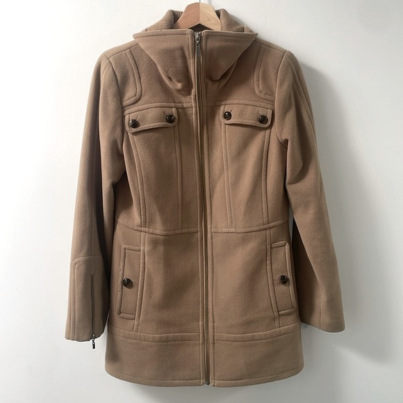 Cole Haan wool blend military trench coat jacket beige tan zipper size 4 - Picture 1 of 14